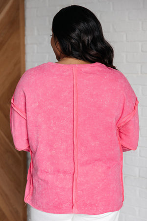 Pieces of Me Exposed Seams Sweatshirt in Hot Pink