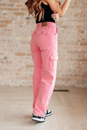 Liesel High Rise Cargo Straight Jeans in Pink