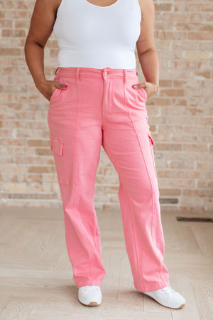 Liesel High Rise Cargo Straight Jeans in Pink