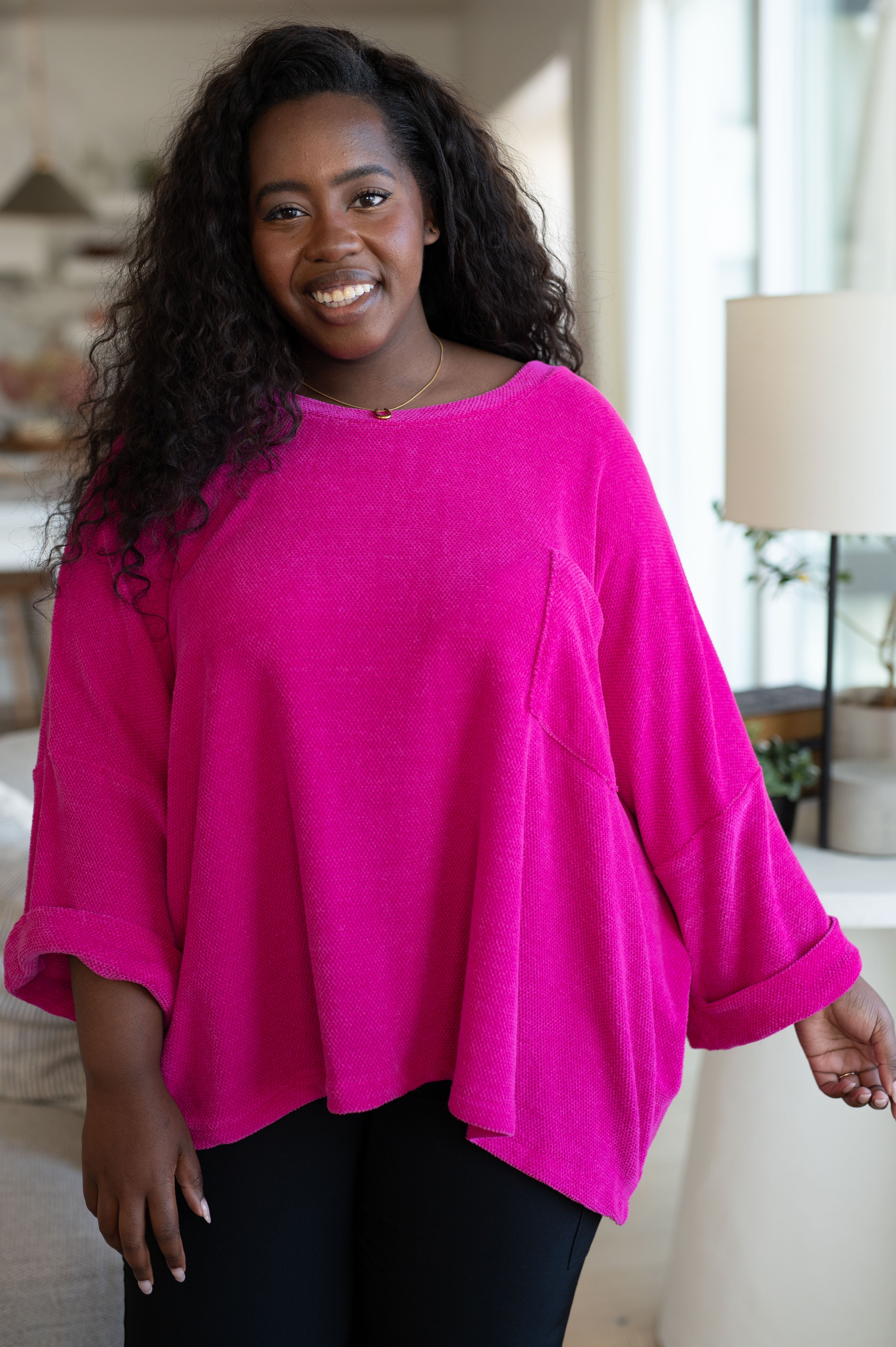 Soft As a Dream Chenille Blouse in Pink