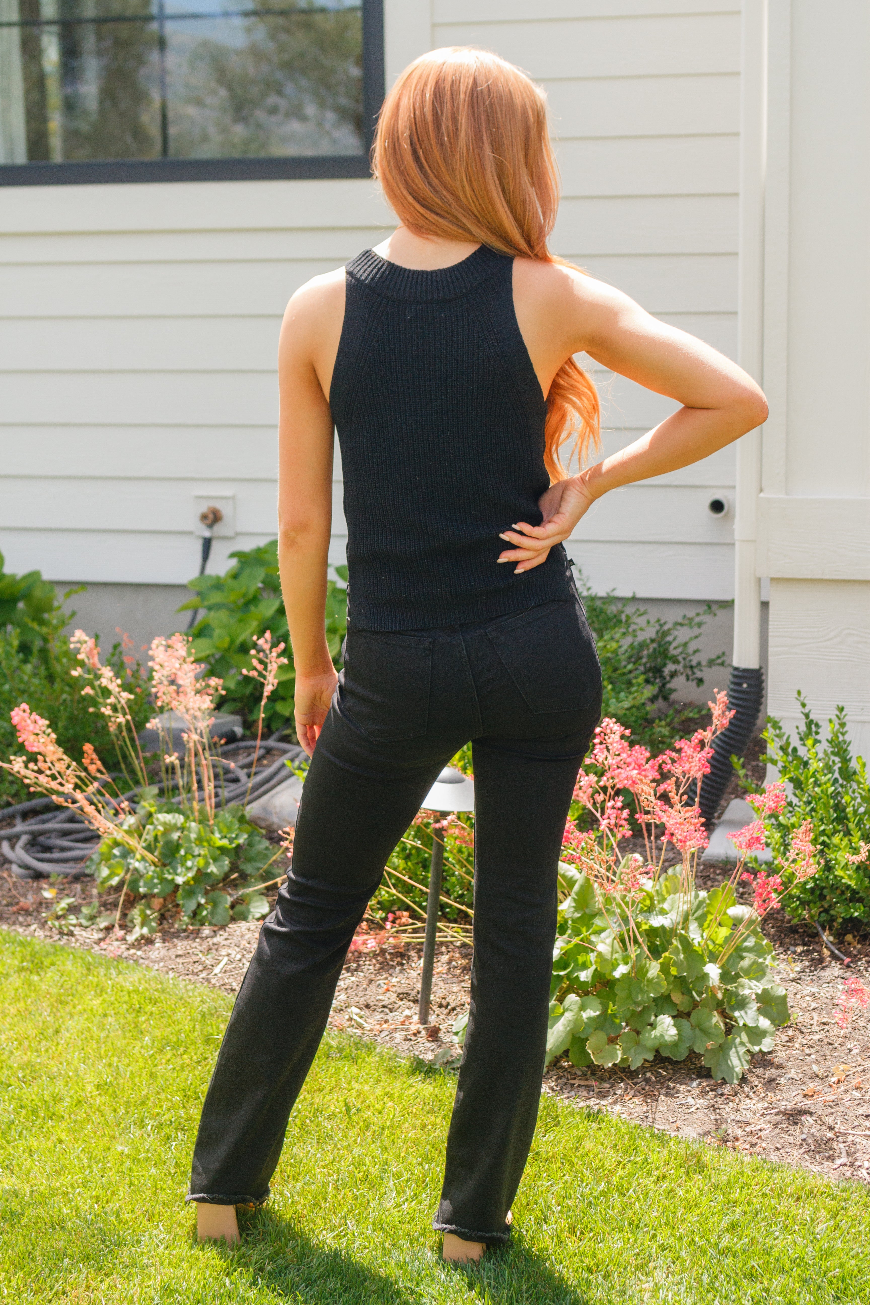 In Style Halter Neck Sweater Tank in Black