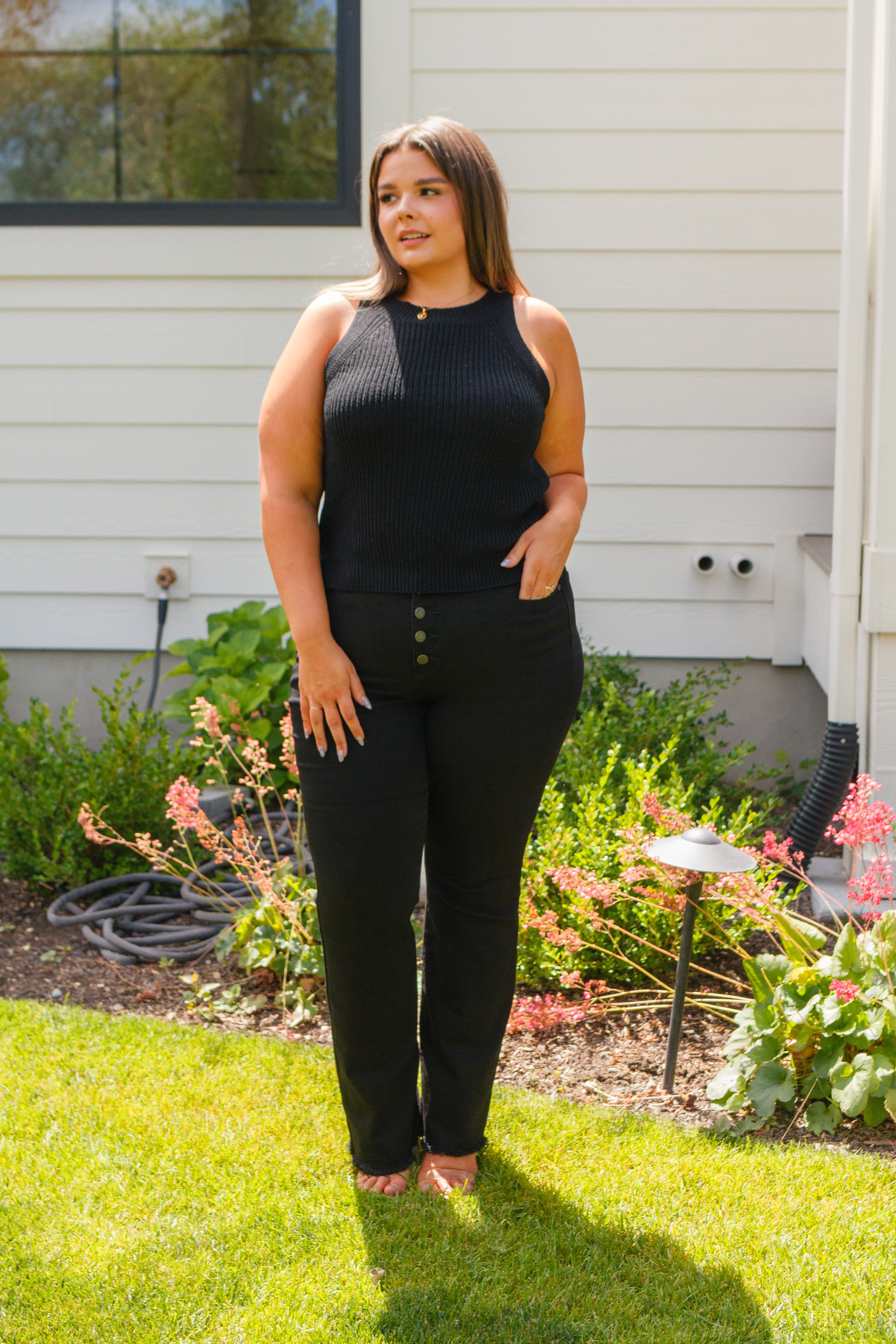 In Style Halter Neck Sweater Tank in Black