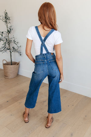 Retro Style High Rise Crop Wide Leg Denim Overalls