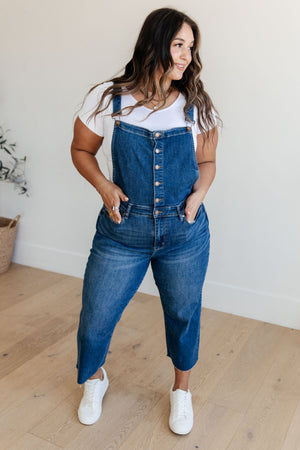 Retro Style High Rise Crop Wide Leg Denim Overalls