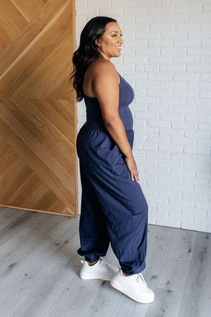 Power Surge Cut-Out Jumpsuit in Navy