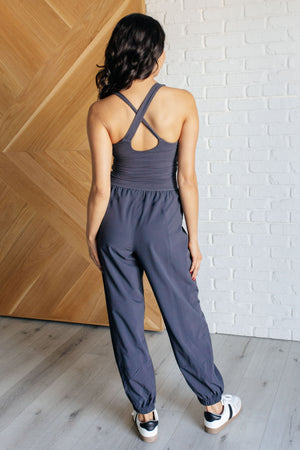 Power Surge Cut-Out Jumpsuit in Charcoal