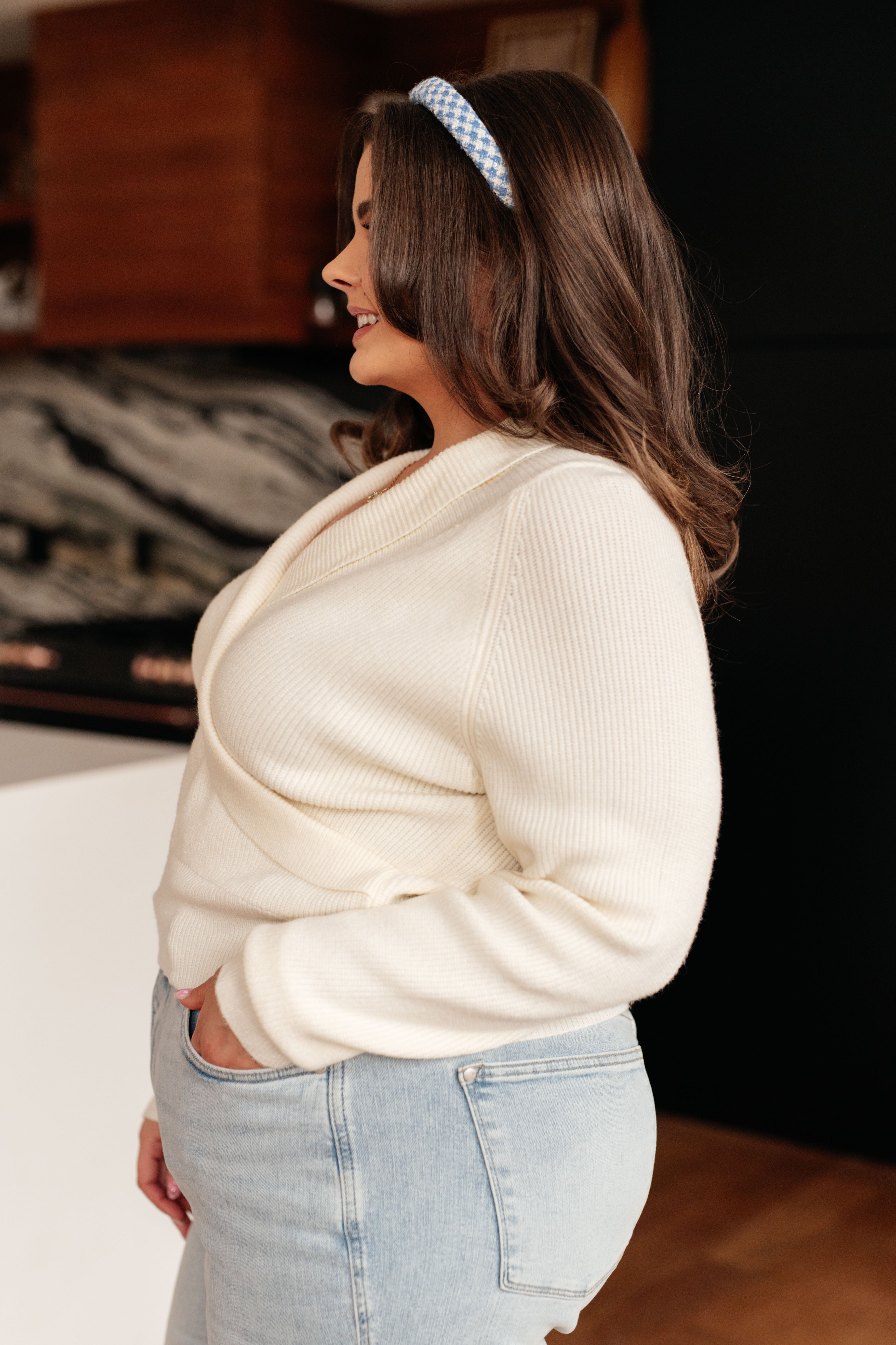 Timeless Appeal Surplice Crop Sweater