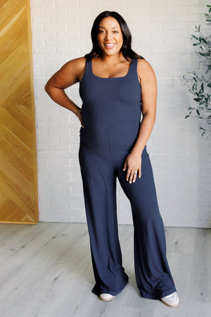 Effortless Casual Chic Wide Leg Jumpsuit in Navy