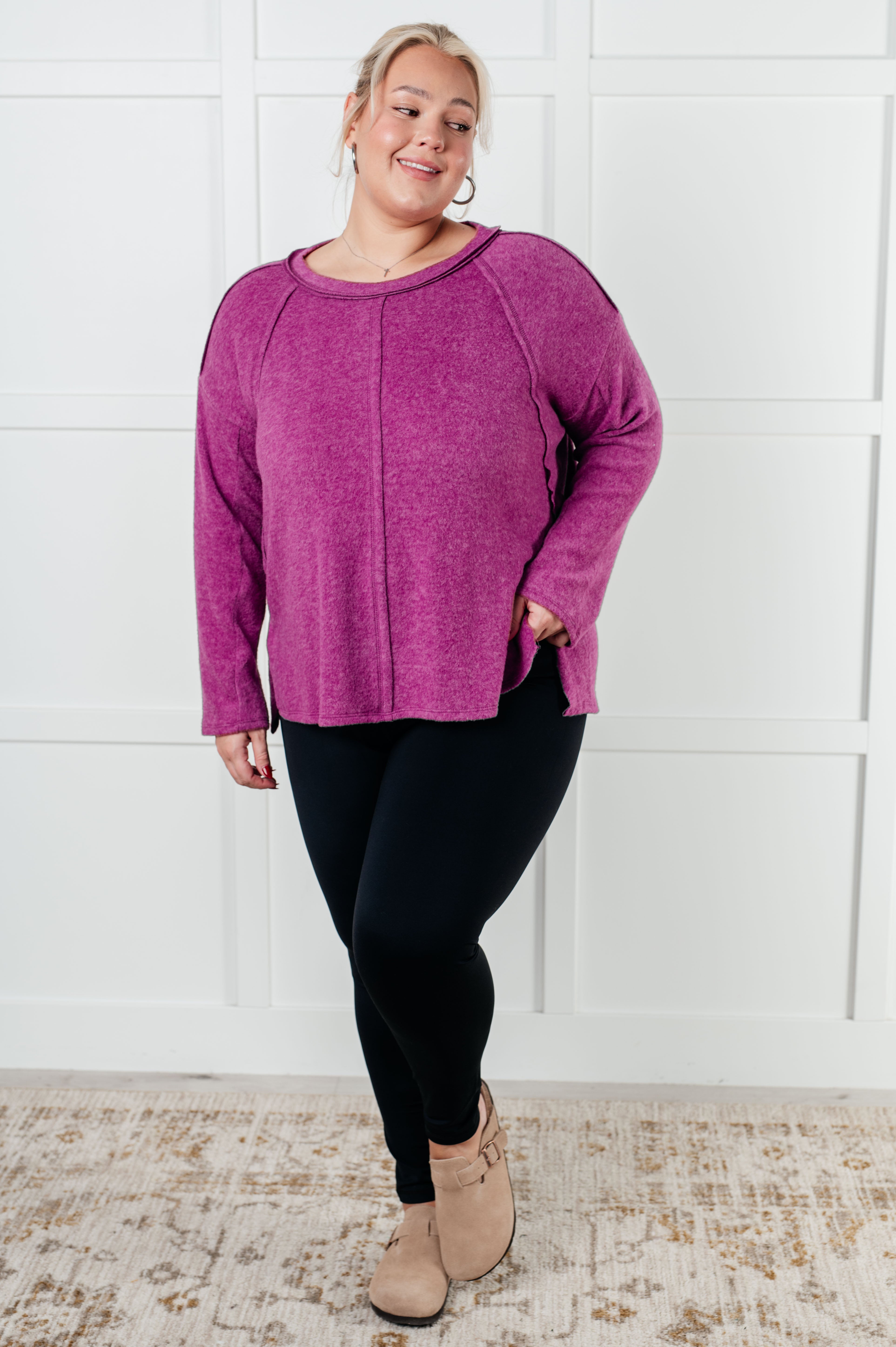 Brushed to Perfection Hacci Sweater in Light Plum