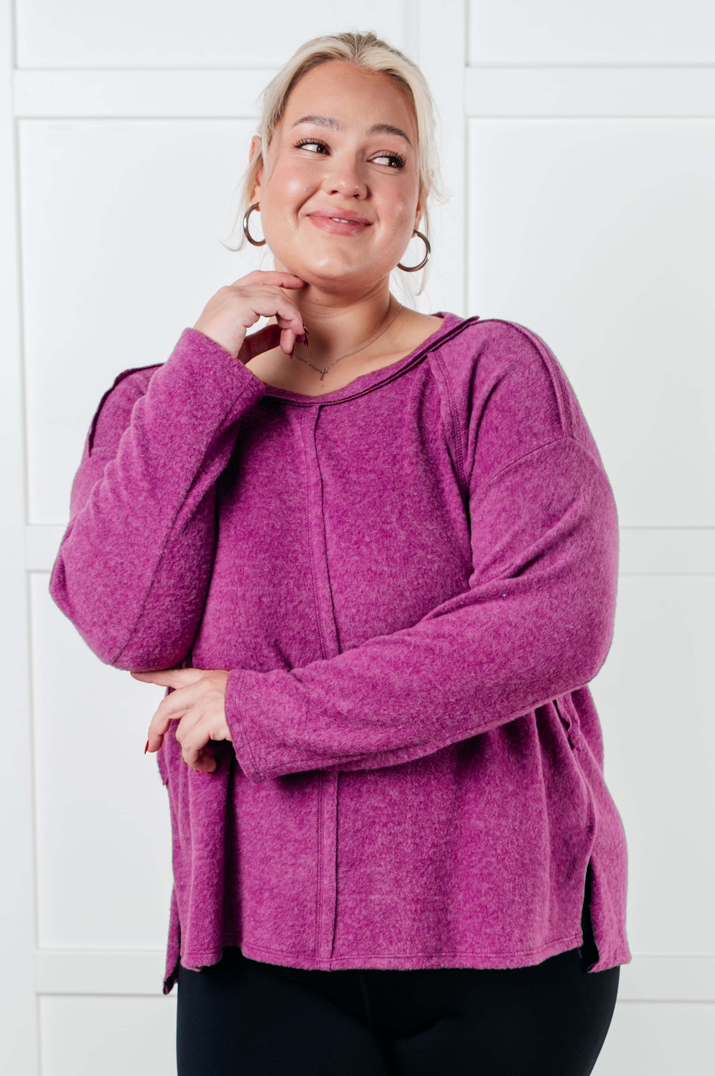 Brushed to Perfection Hacci Sweater in Light Plum