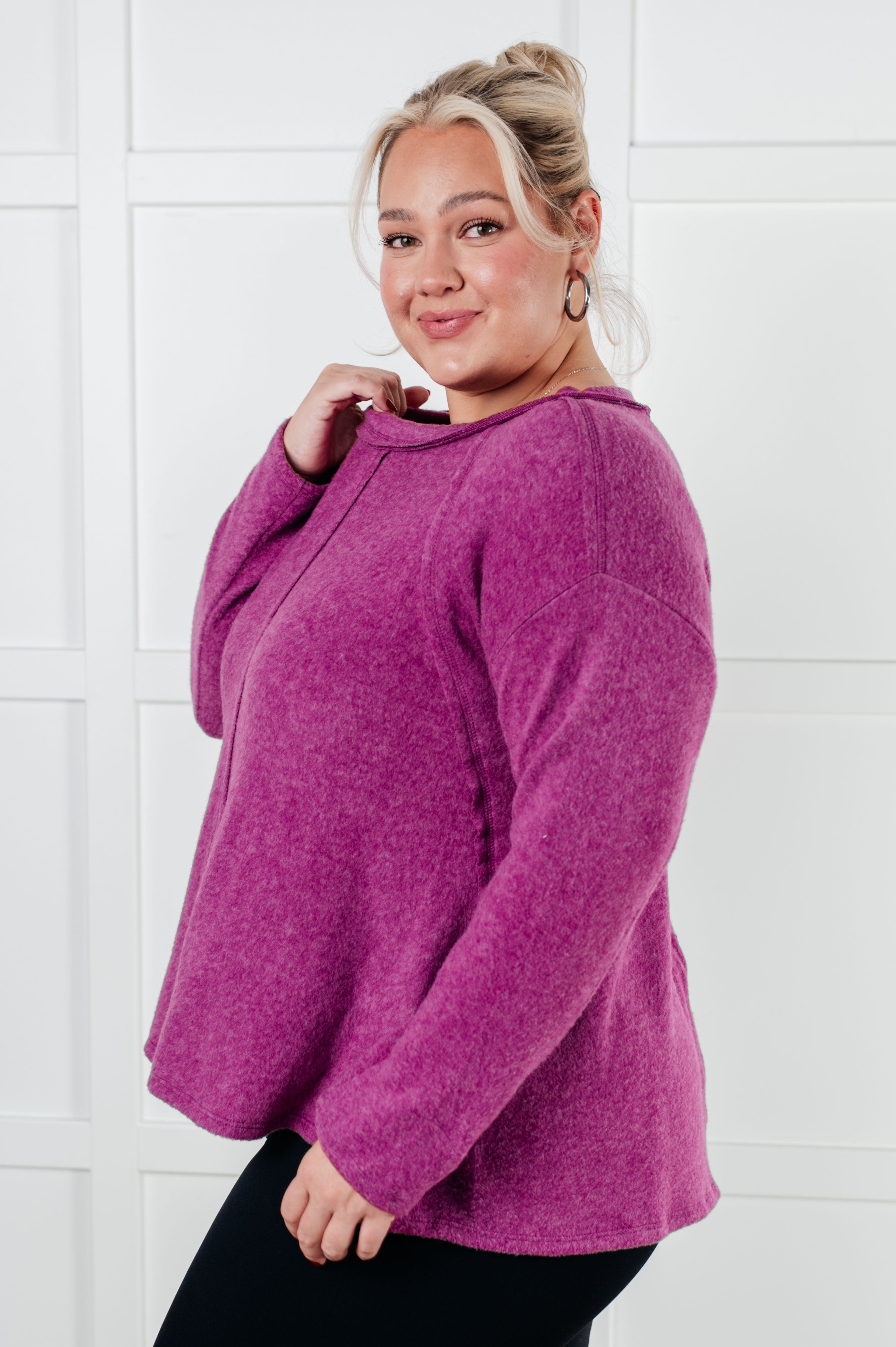 Brushed to Perfection Hacci Sweater in Light Plum