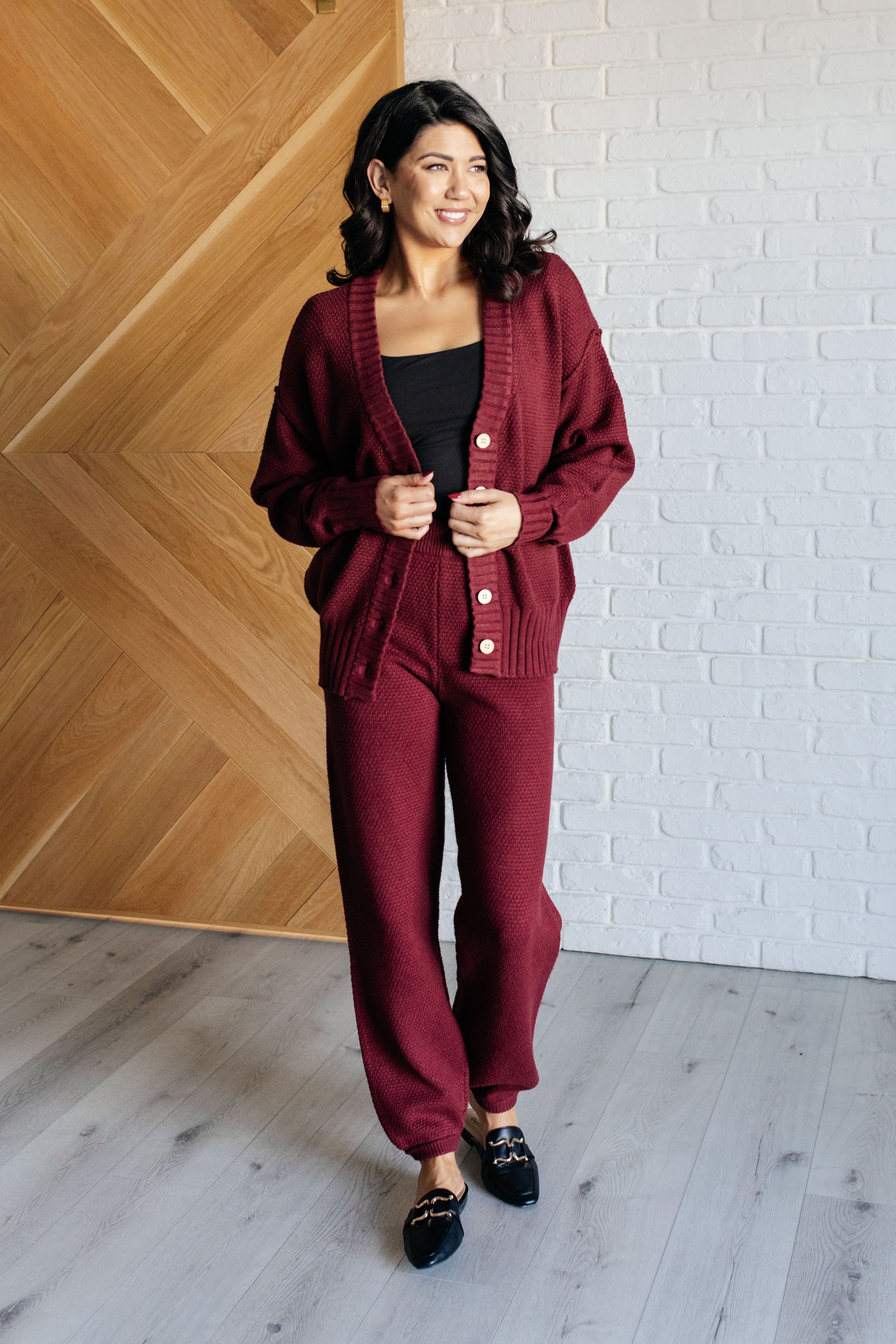 Laidback Luxe Cardi & Jogger Set in Wine