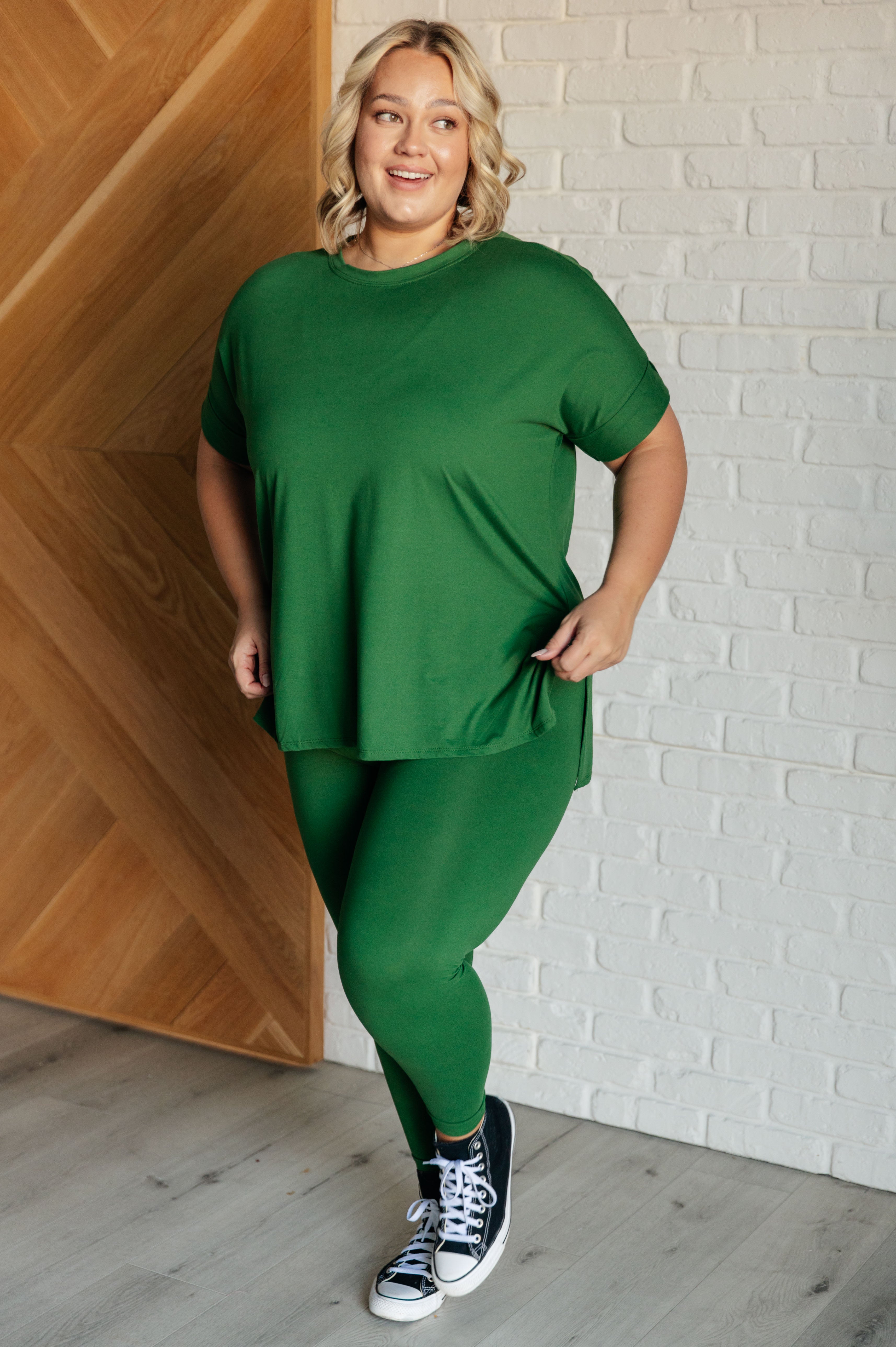 Brushed With Softness Tee & Leggings Set in Dark Green