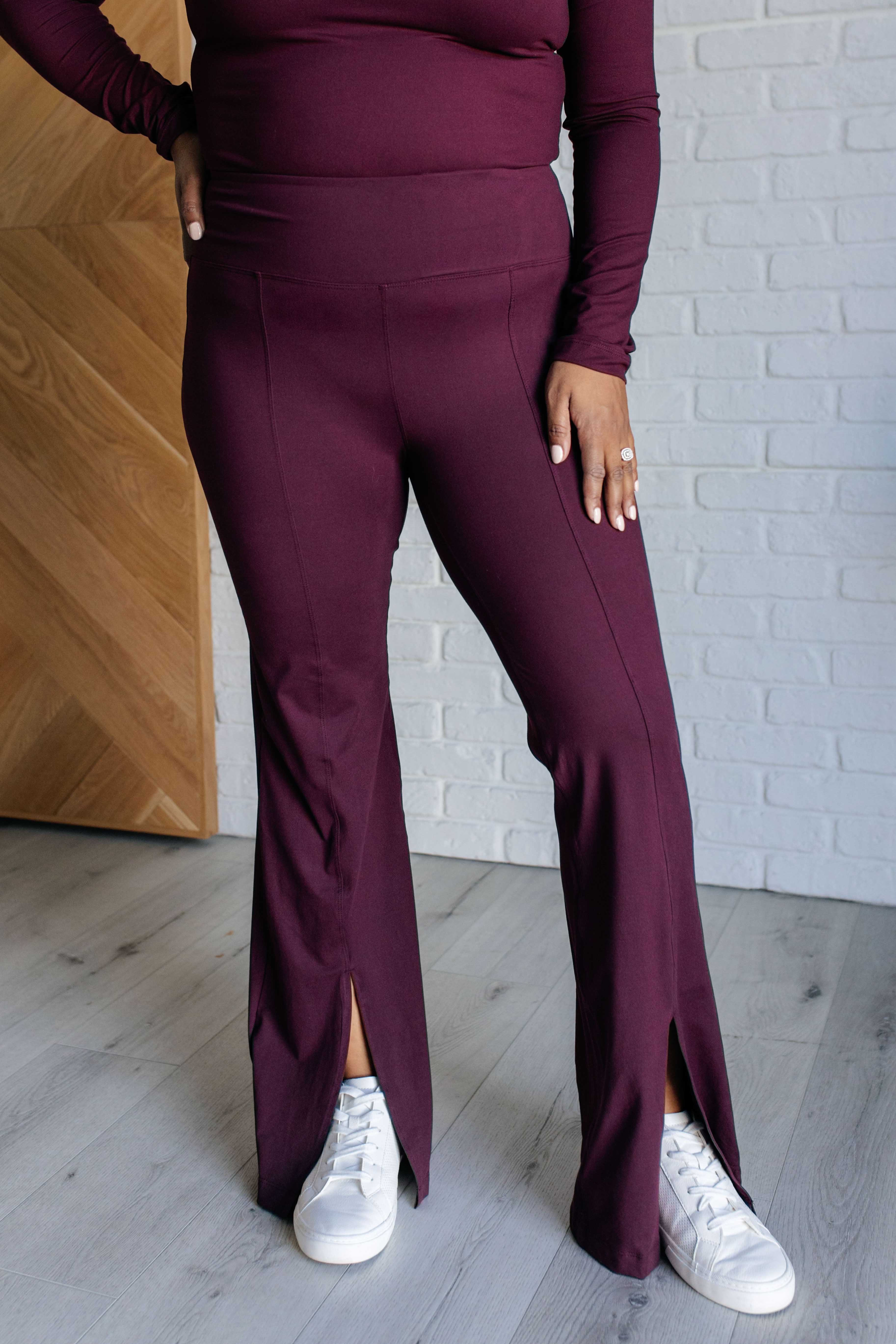 Strut Your Stuff Front Split Flare Leggings in Cassis