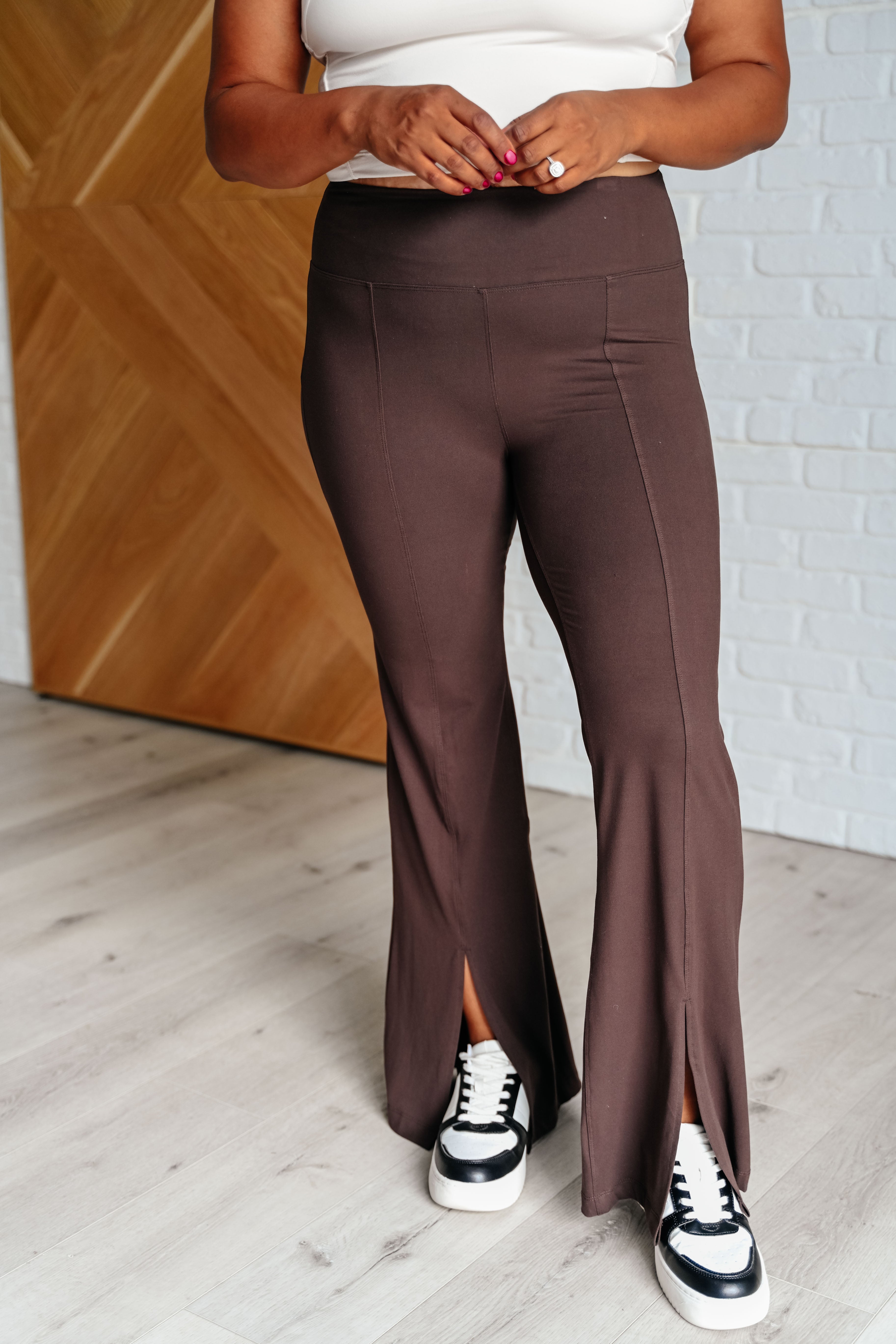 Strut Your Stuff Front Split Flare Leggings in Espresso