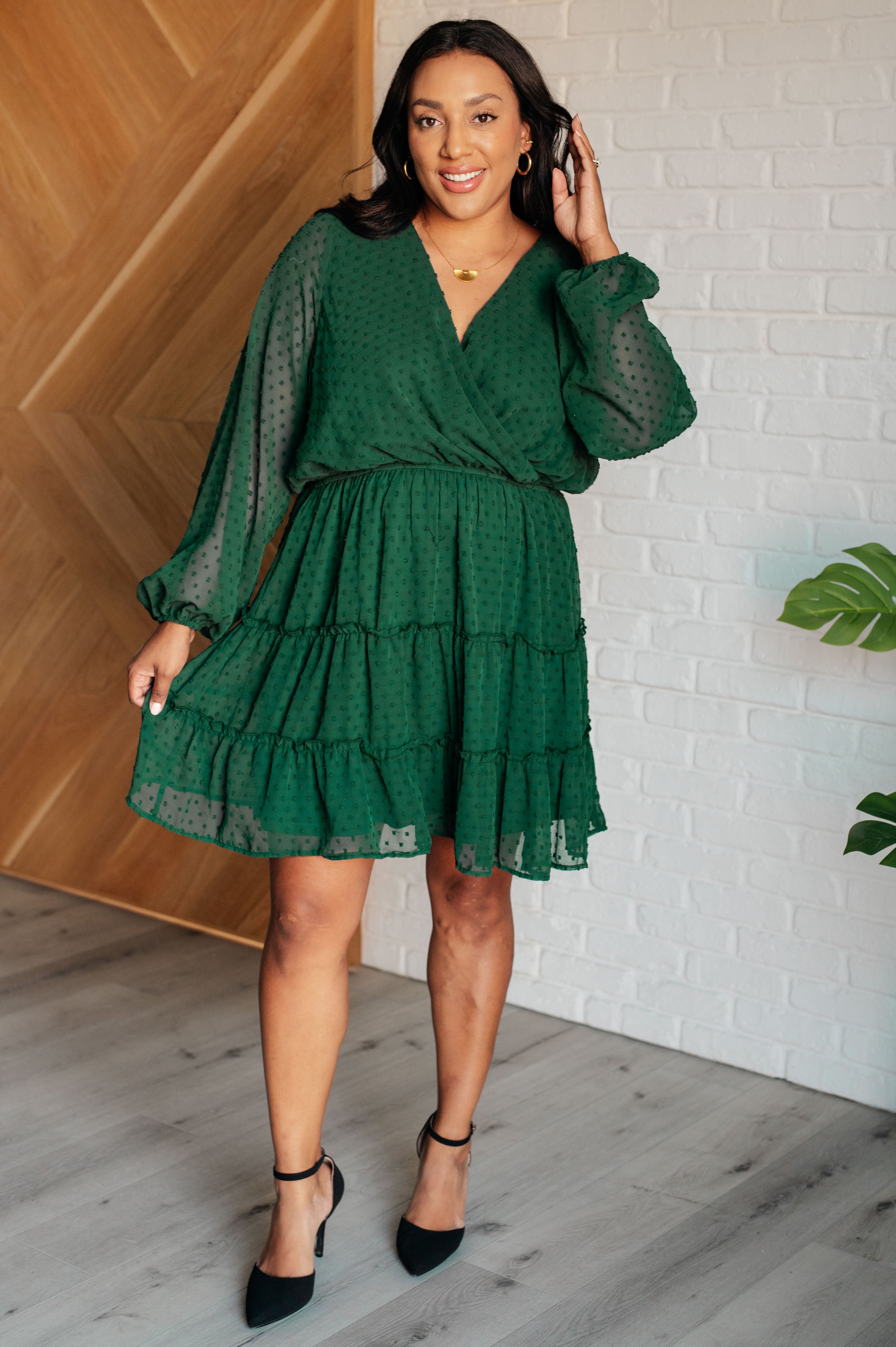 Emerald Twilight Tiered Dress in Hunter Green