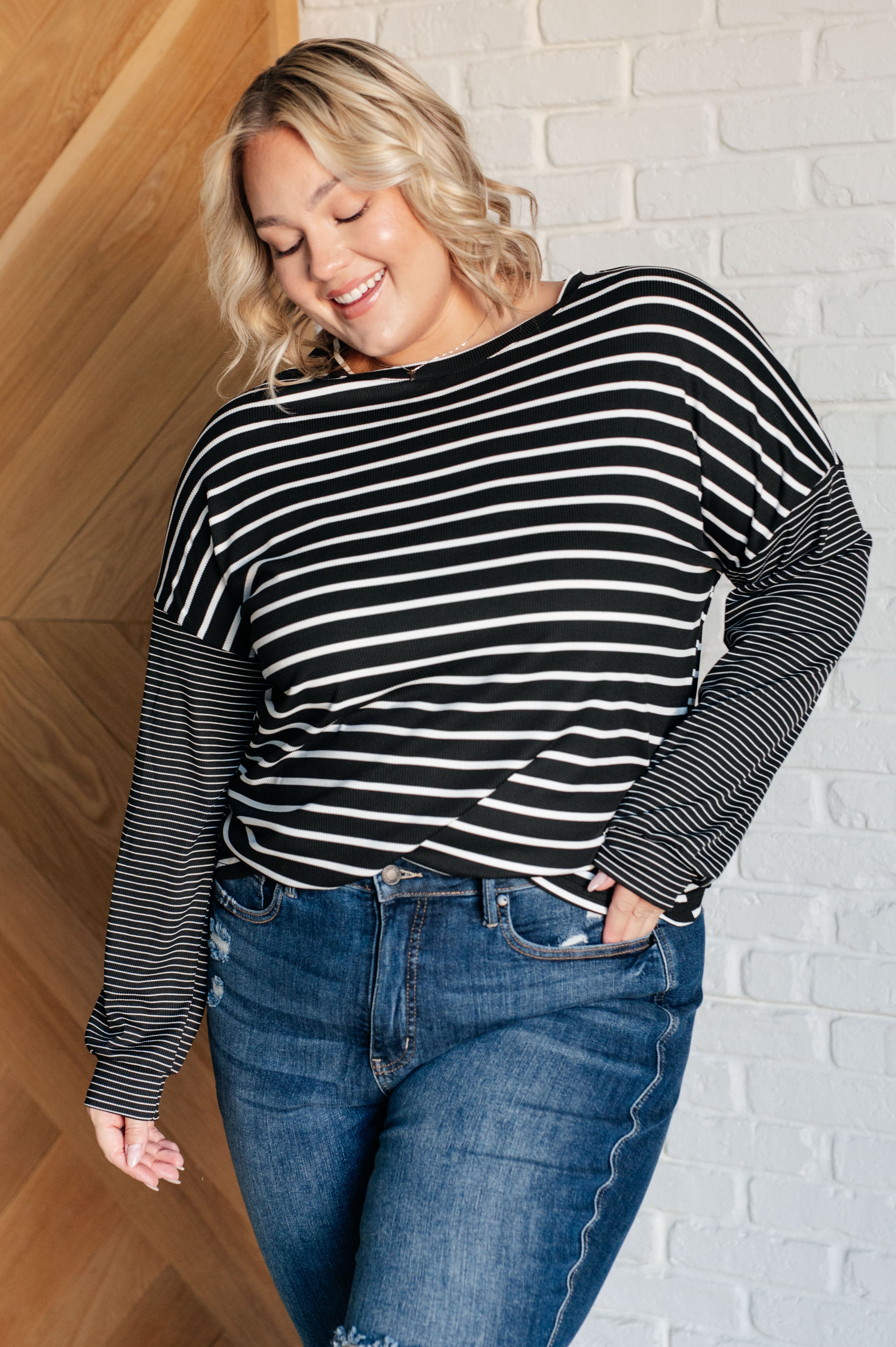 Patch Perfect Striped Top in Black