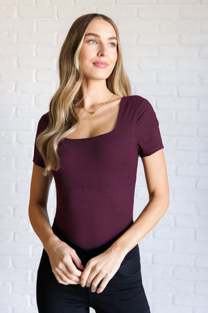 Set Apart Square Neck Bodysuit in Cassis