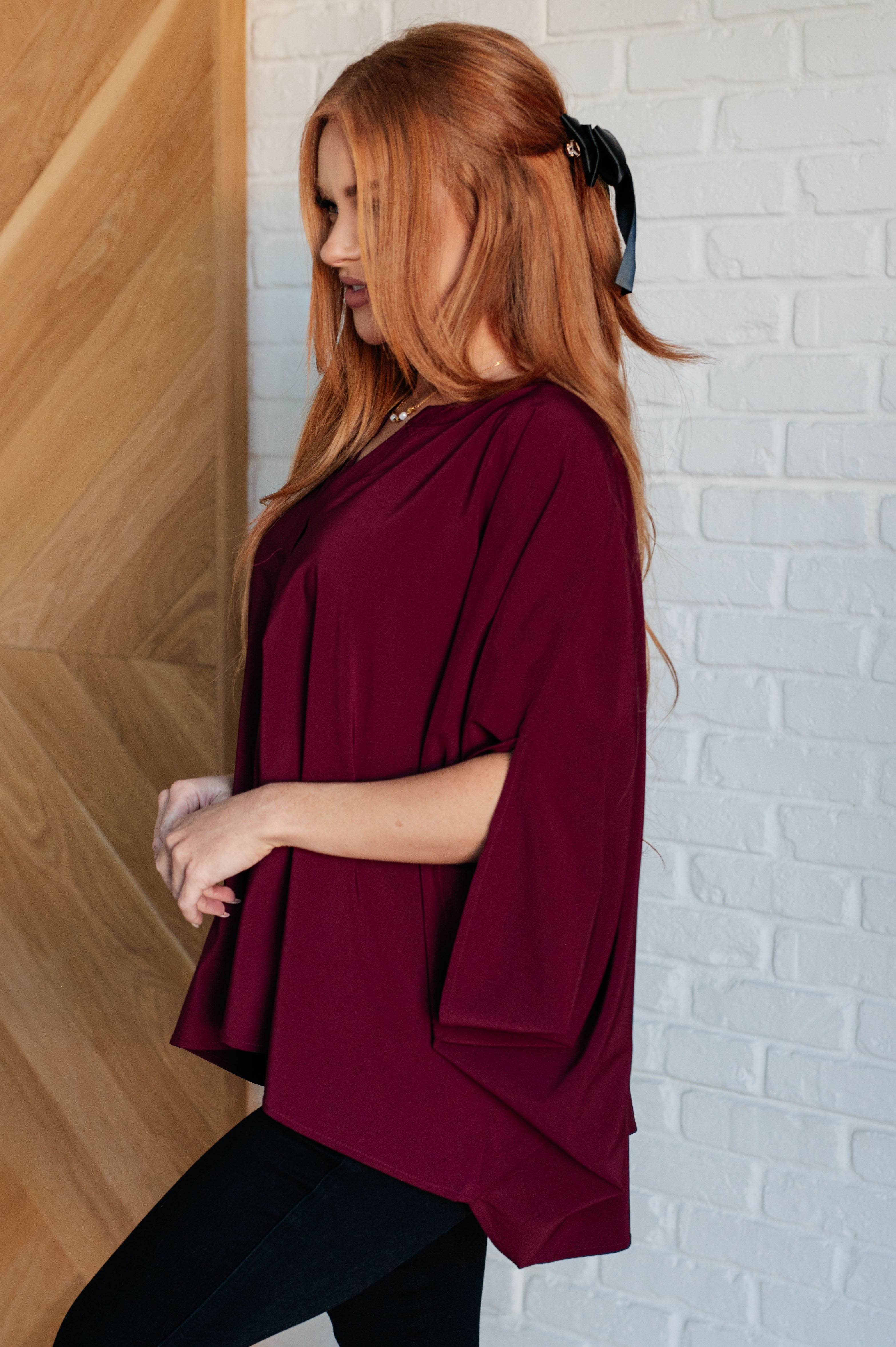 Poncho Style Blouse in Wine