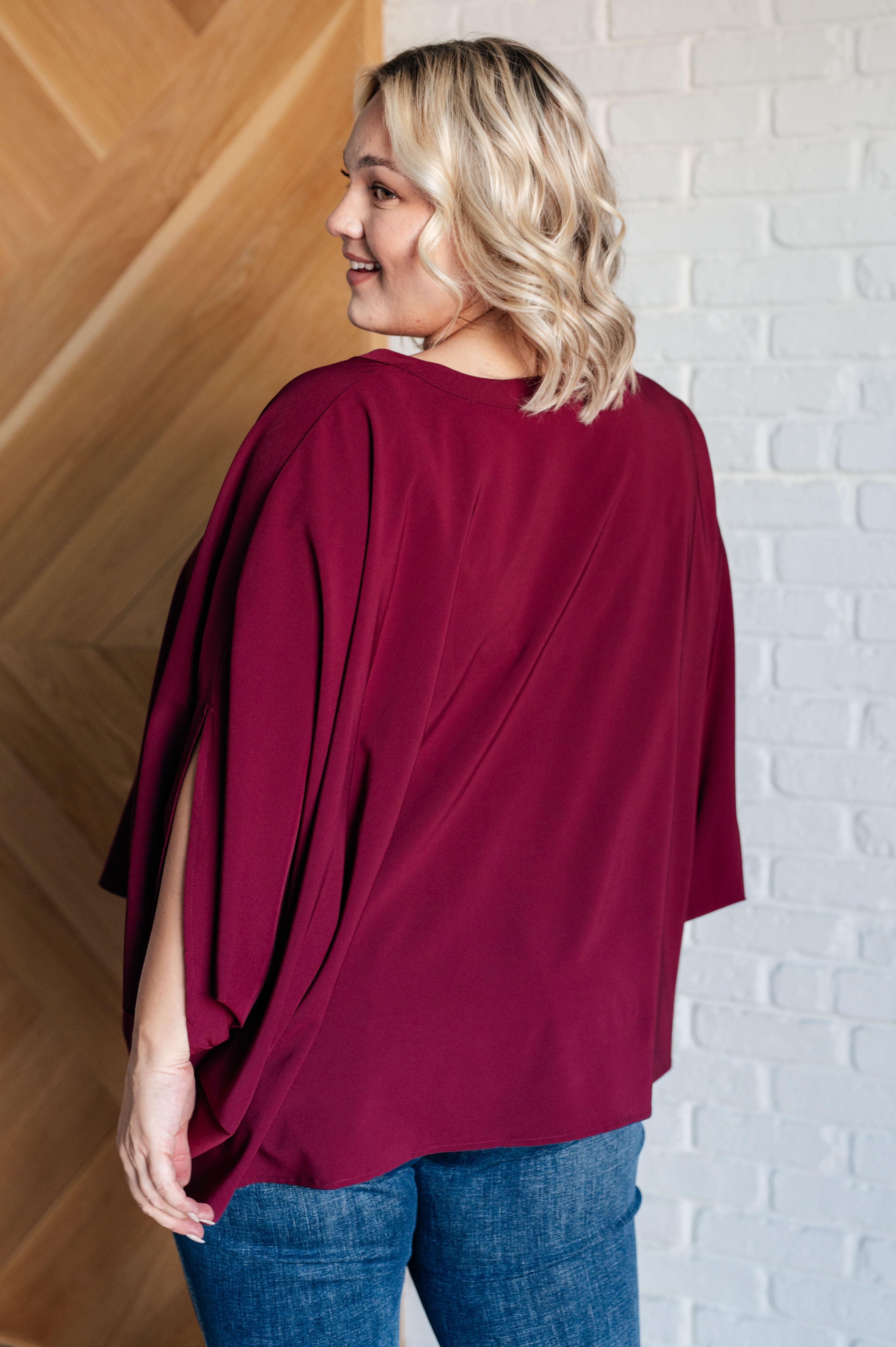 Poncho Style Blouse in Wine