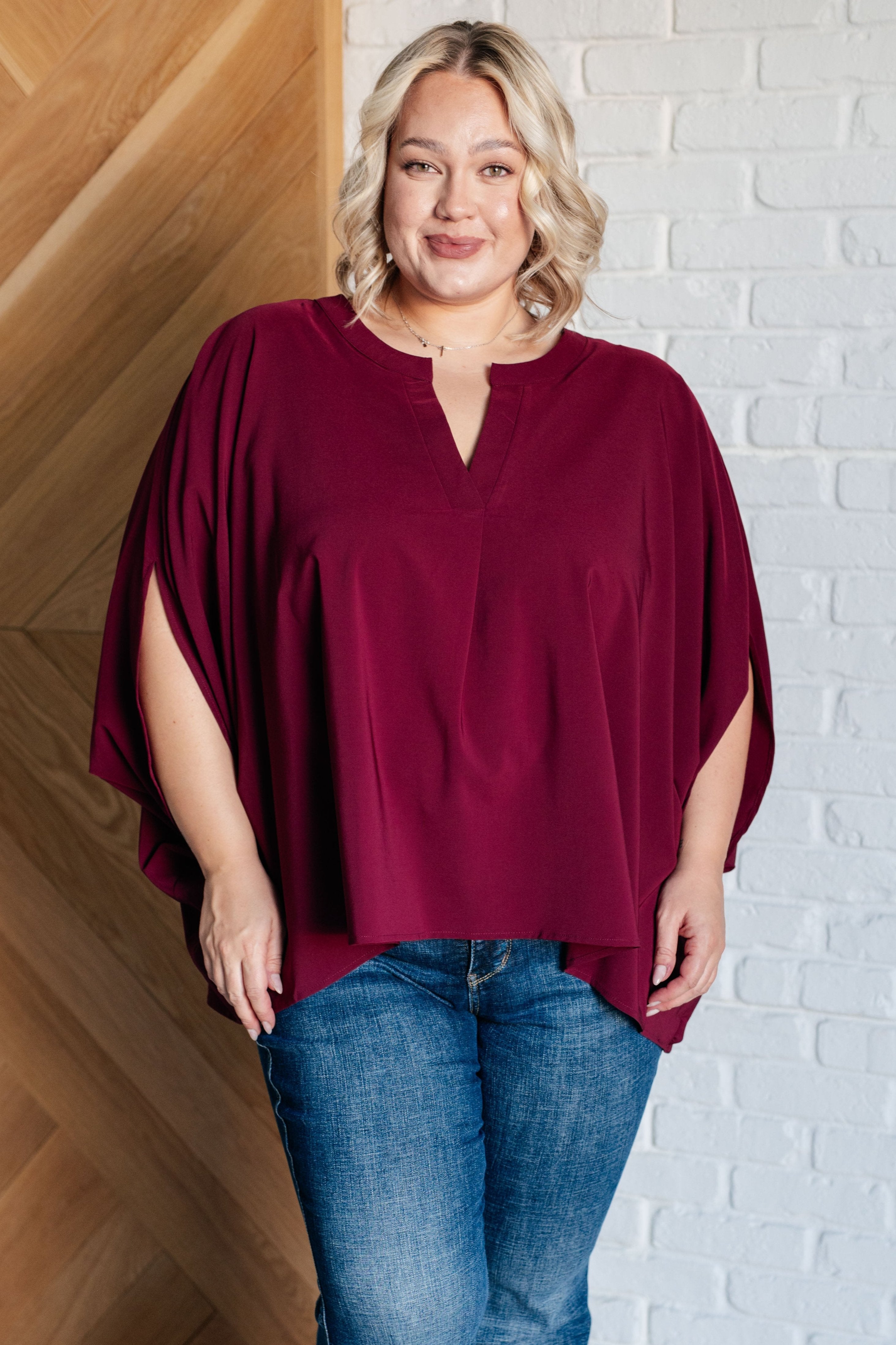 Poncho Style Blouse in Wine