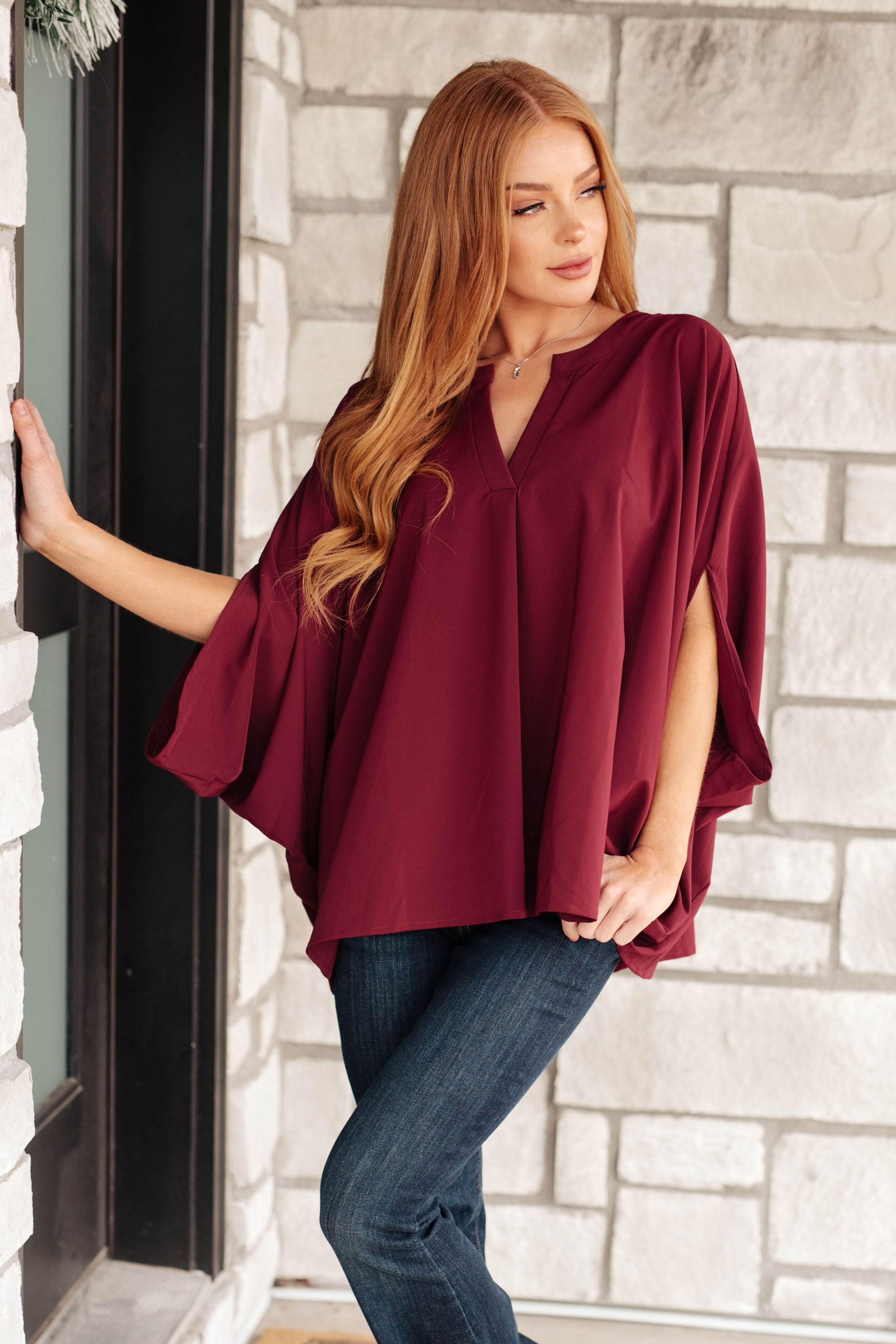 Poncho Style Blouse in Wine