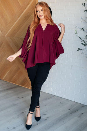 Poncho Style Blouse in Wine