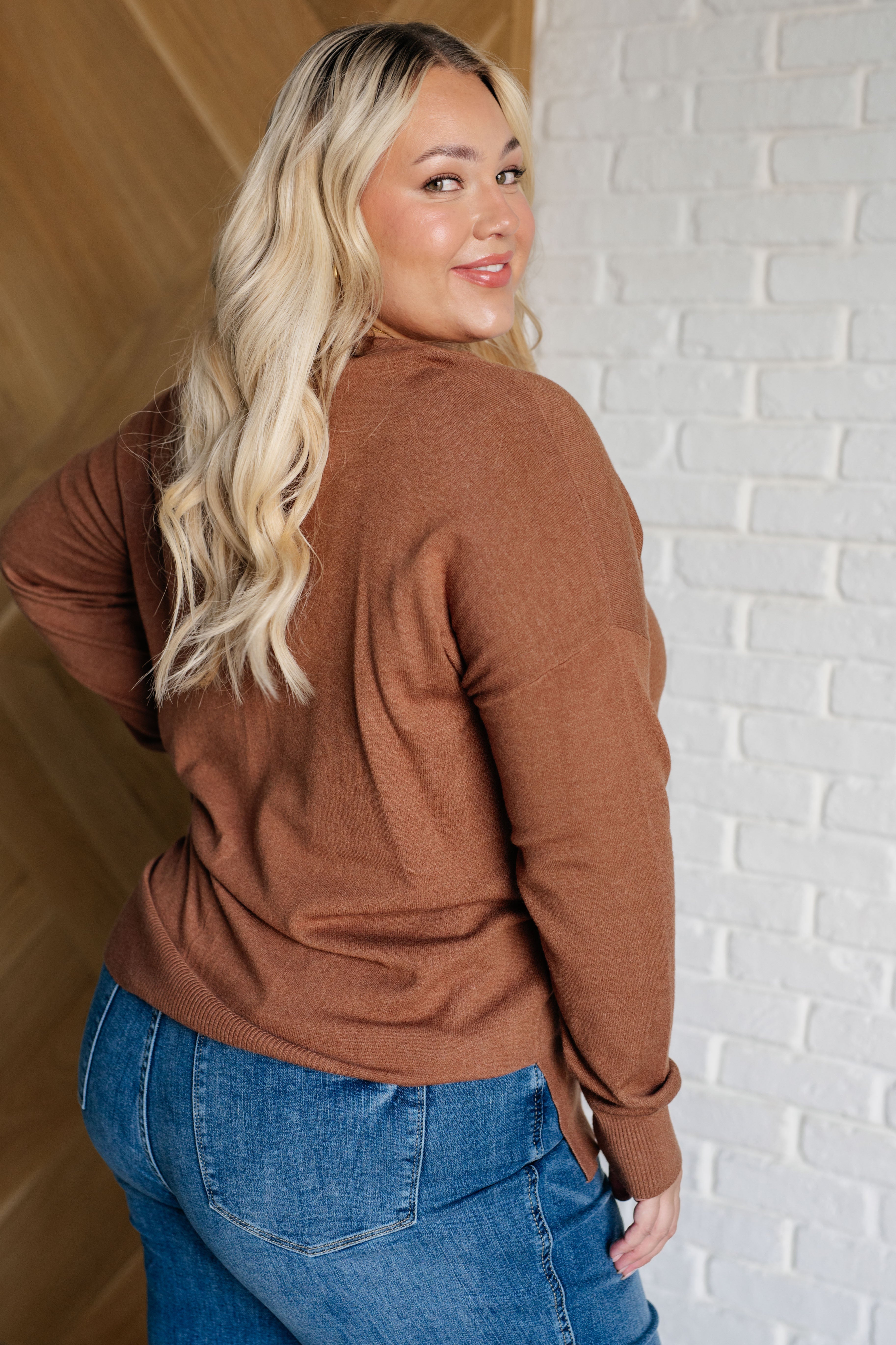 Nadine Exposed Seam Sweater in Deep Camel