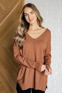 Nadine Exposed Seam Sweater in Deep Camel