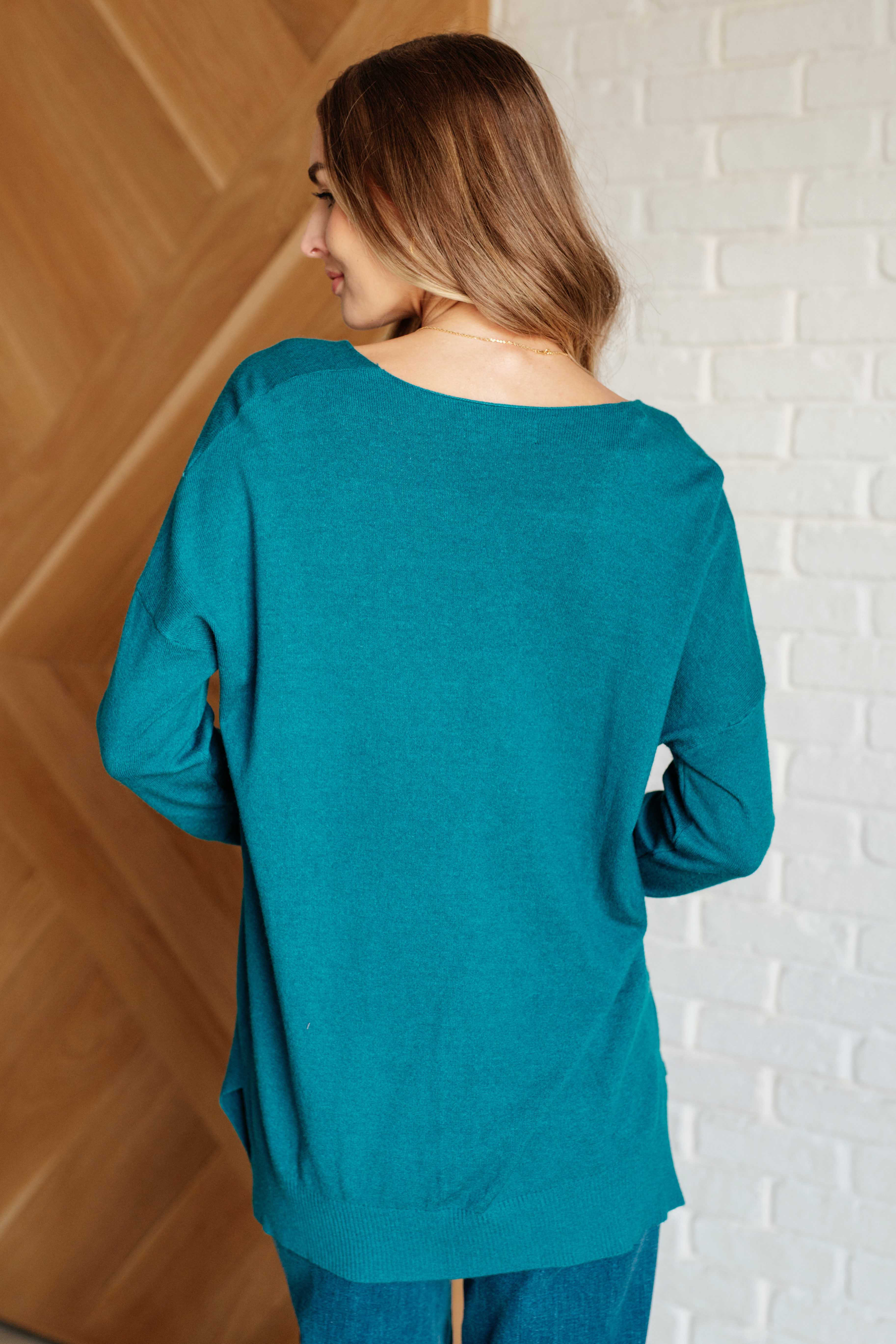 Nadine Exposed Seam Sweater in Heather Ocean Teal