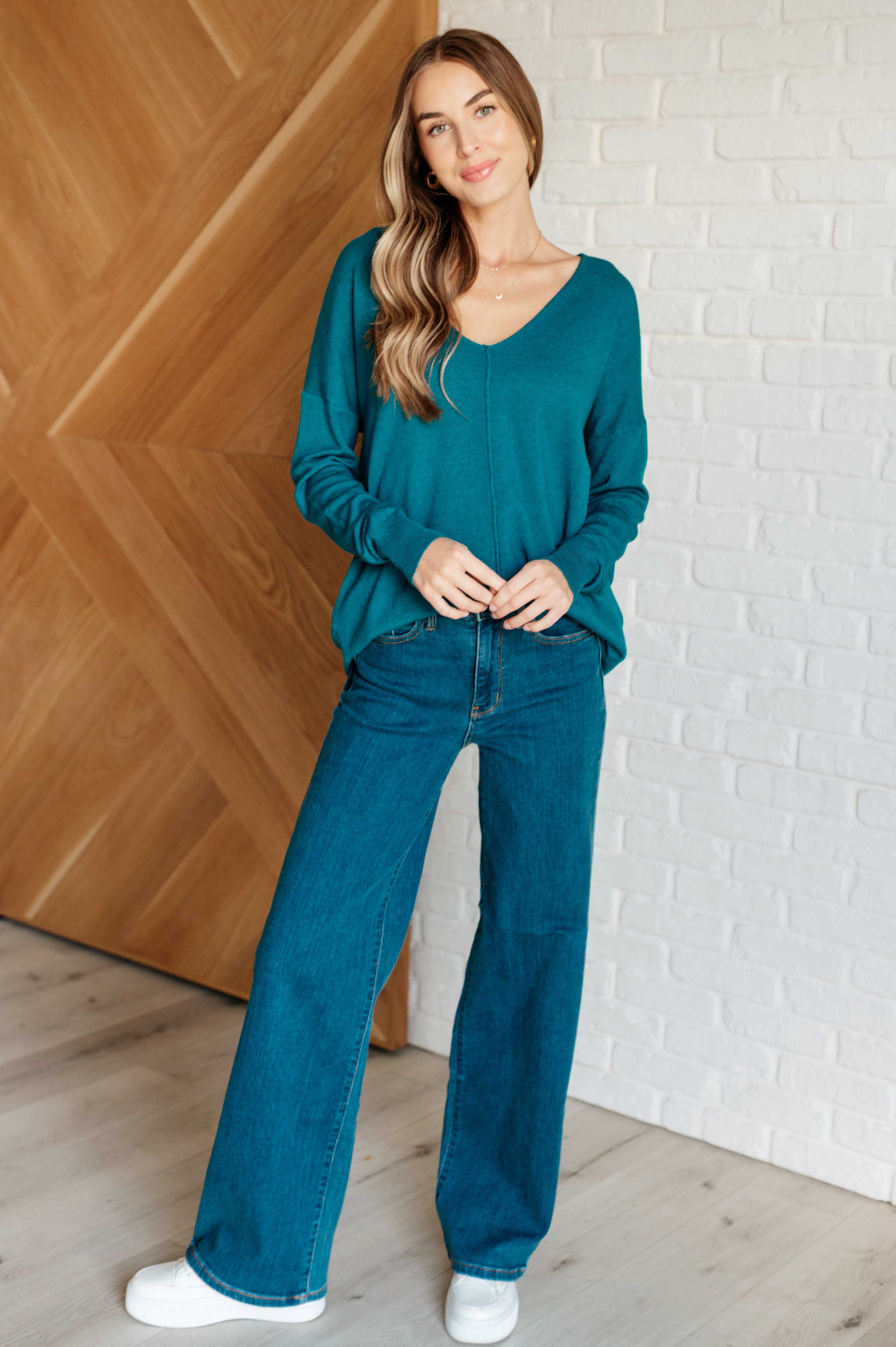 Nadine Exposed Seam Sweater in Heather Ocean Teal