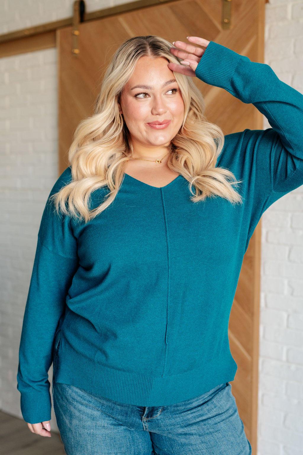 Nadine Exposed Seam Sweater in Heather Ocean Teal