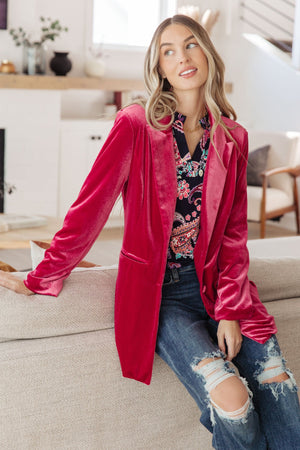 Notched Lapel Velvet Blazer