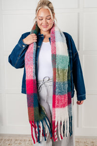 Fringe With Benefits Oversized Scarf in Magenta & Teal