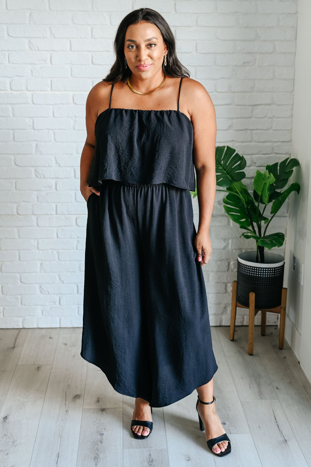 Kaori Wide Leg Overlay Jumpsuit in Black