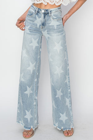 Sky Full of Stars Wide Leg Jeans in Light Wash