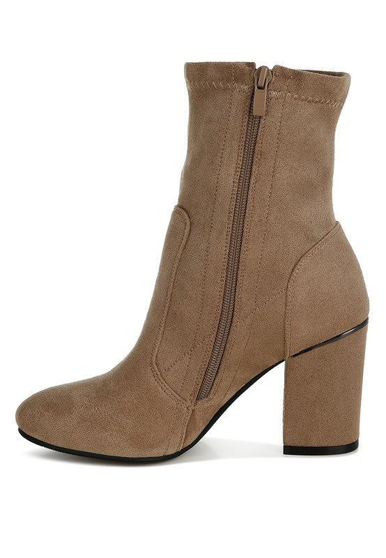 Panel Detail Sock Boots in Beige & Black