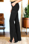 Cargo Pockets & Side Slits High Rise Bootcut Jeans in Black