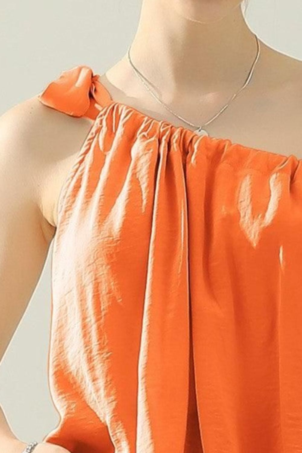 Chiara One Shoulder Bow Tie Satin Top in Orange, Blue, & Black