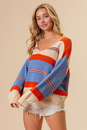 Color Wave Striped Scoop Neck Sweater