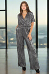 Glow Getter Pleated Foil Jumpsuit in Silver