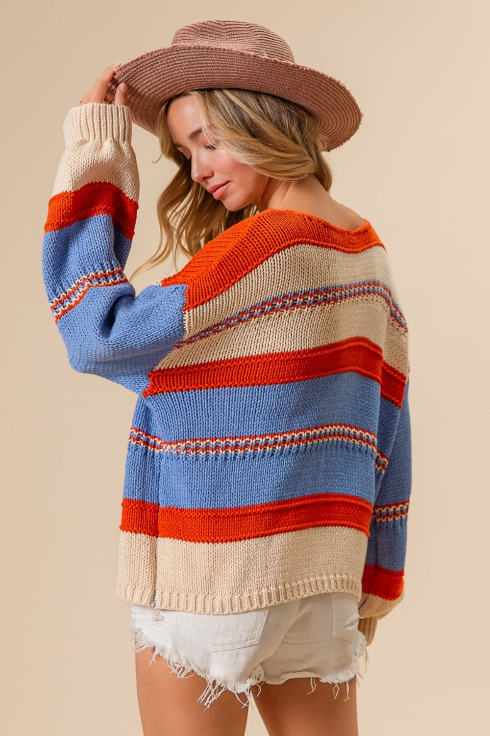 Color Wave Striped Scoop Neck Sweater