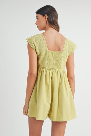 Lilyanna Lace Trim Romper in Light Kiwi