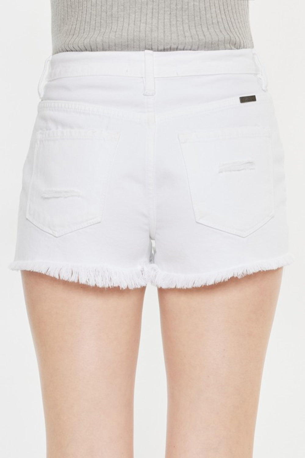 Cara Raw Hem Distressed Denim Shorts in White