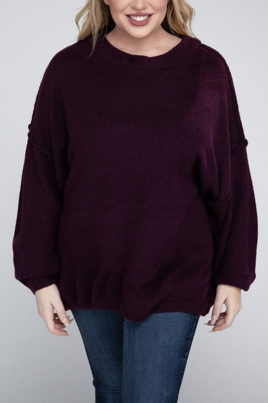 Allison Plus Raw Seam Melange Sweater in a Variety of Colors