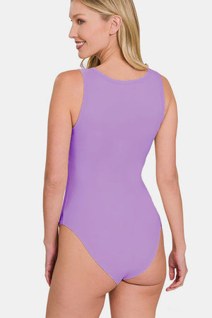 Janine Microfiber Sleeveless Notched Bodysuit in Lavender