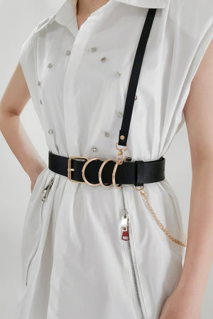 Ring Power Faux Leather Harness Belt in Black/Gold & Black/Silver