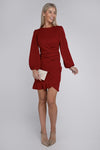 Paola Ruched Tulip Hem Dress in Red