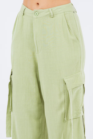 Urban Flair Linen Wide Leg Cargo Pants in Sage