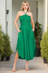 Caitlin Shirring Midi Dress in Green